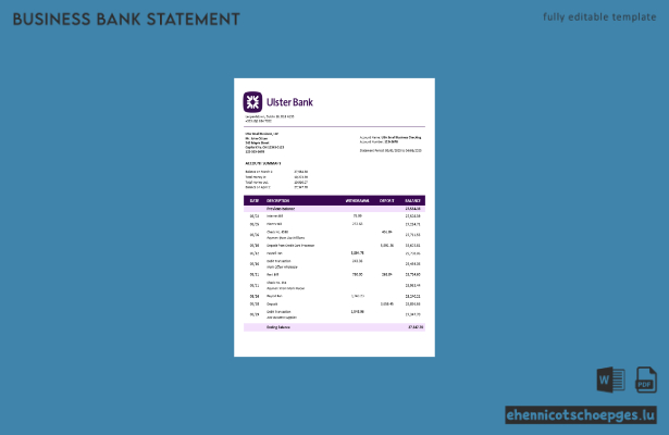 Beispiel eines Kontoauszugs der Ulster Organization im Word- und PDF-Format